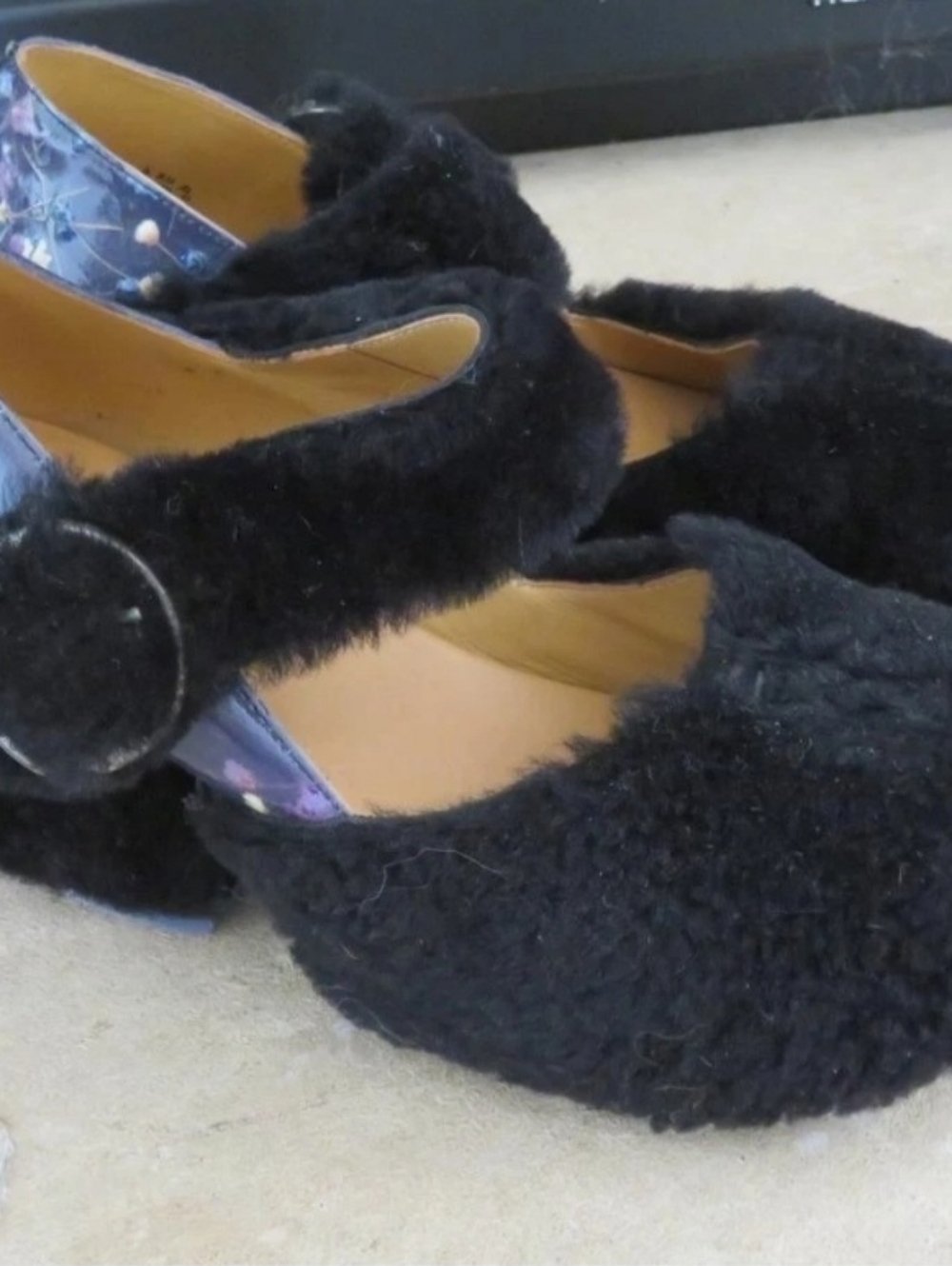 John Fluevog "Prepare Leader" Black Fuzzy Mary Jane Heels 9.5 - Picture 4 of 8